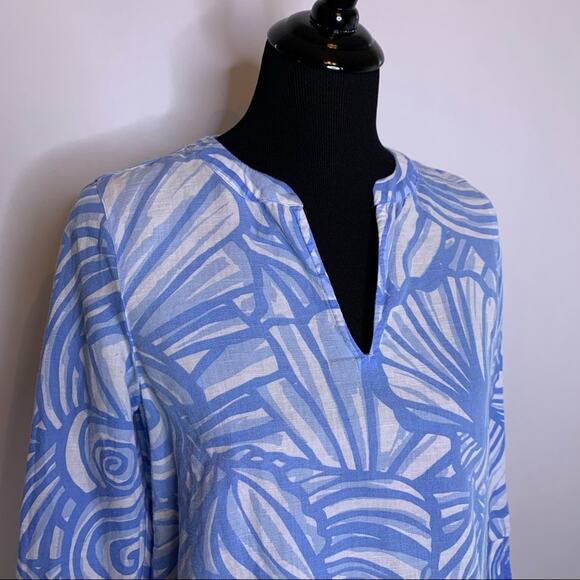 Vineyard Vines blue white seashell linen blend popover top size XS - Picture 2 of 10